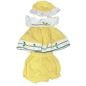Dress Bubble Short Set Outfit Yellow And White With Hat Size 6-9 Months